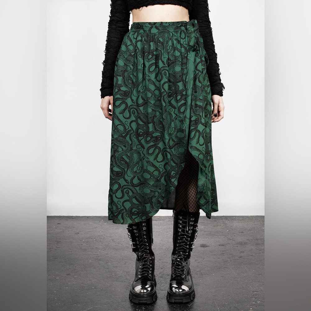 Disturbia - Ophidia Wrap Skirt - Snakes - Green